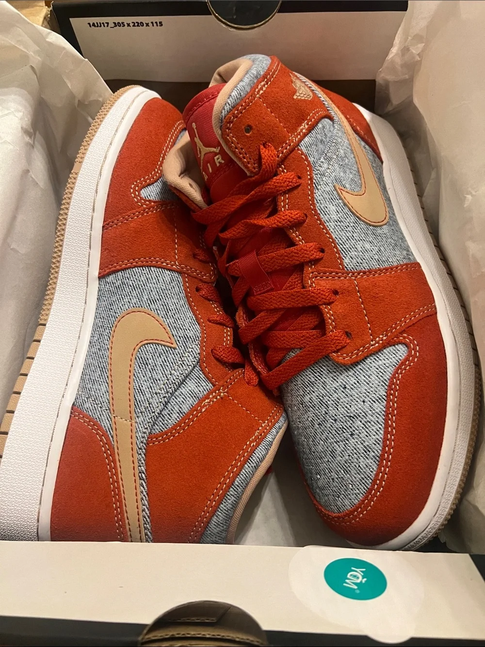 Nike Kids Orange and Tan Denim Jordan Sneakers 6.5Y